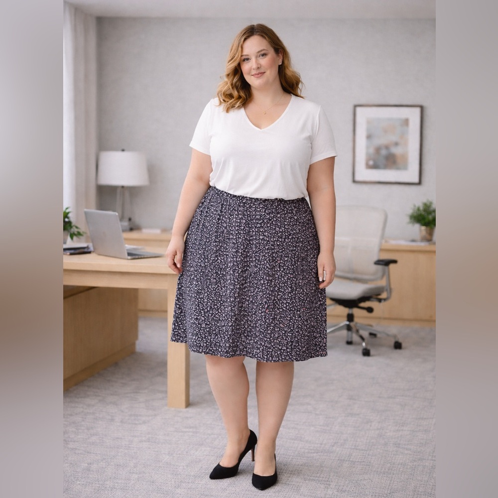 Croft & Barrow Floral A-Line Skirt XXL Business Casual Navy